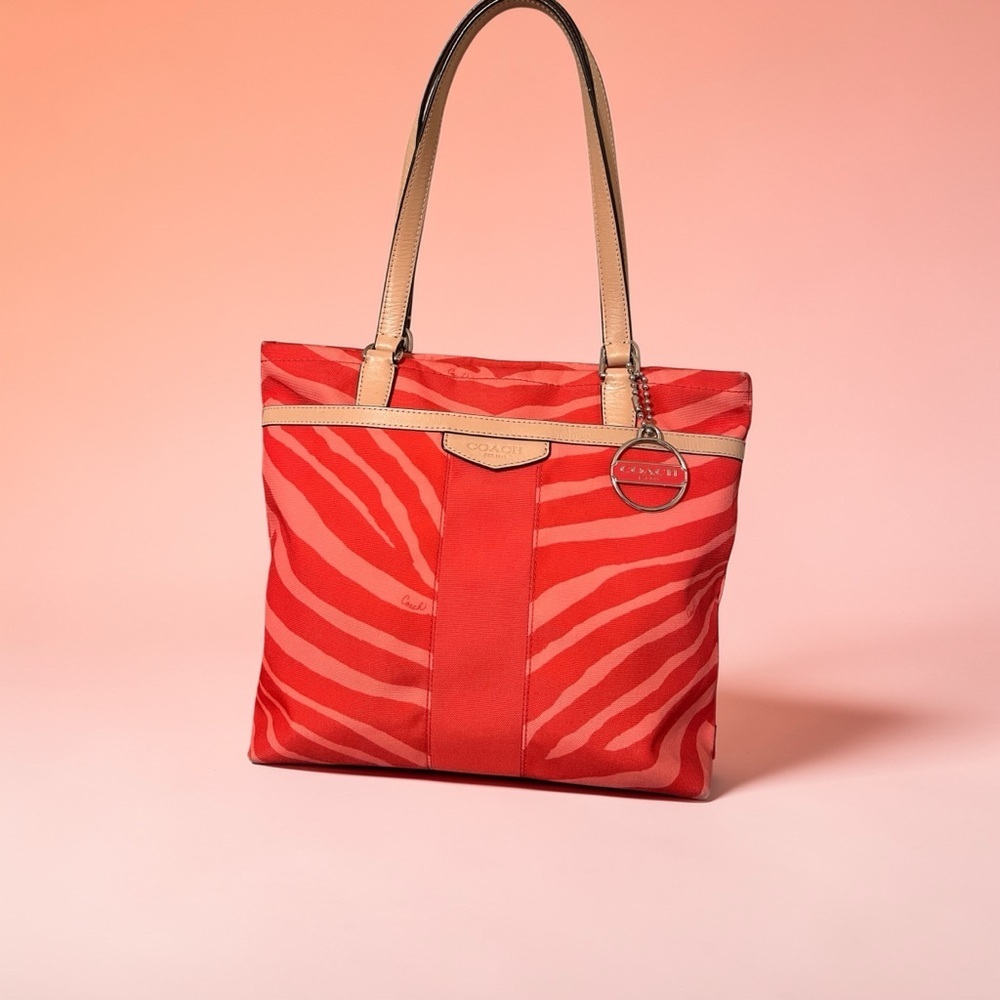 Coach Red / Pink Zebra-Print Tote Bag